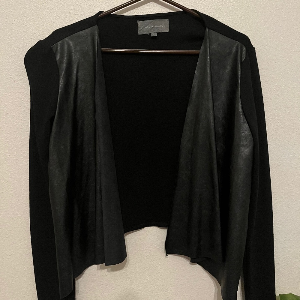 Faux leather front waterfall cardigan